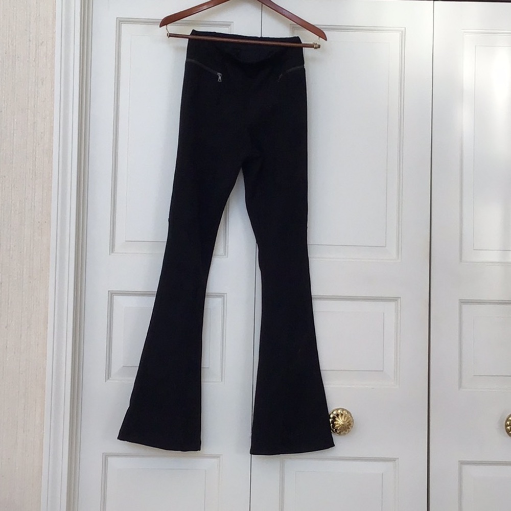 XXS tall suede like stretch boot leg pants.